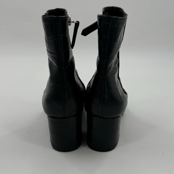 Black Schutz Crocodile-Embossed Leather Ankle Boots Size 8B With Side Zipper - Picture 9 of 12